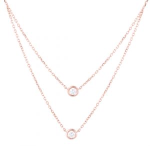 Liontin Berlian Solitaire + Kalung / Kalung Layer Berlian - Rosegold